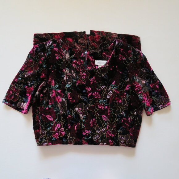 Paris Sport Club Woman’s Vintage Floral Burgundy Velvet Sheath Dress size 7B - Picture 7 of 12